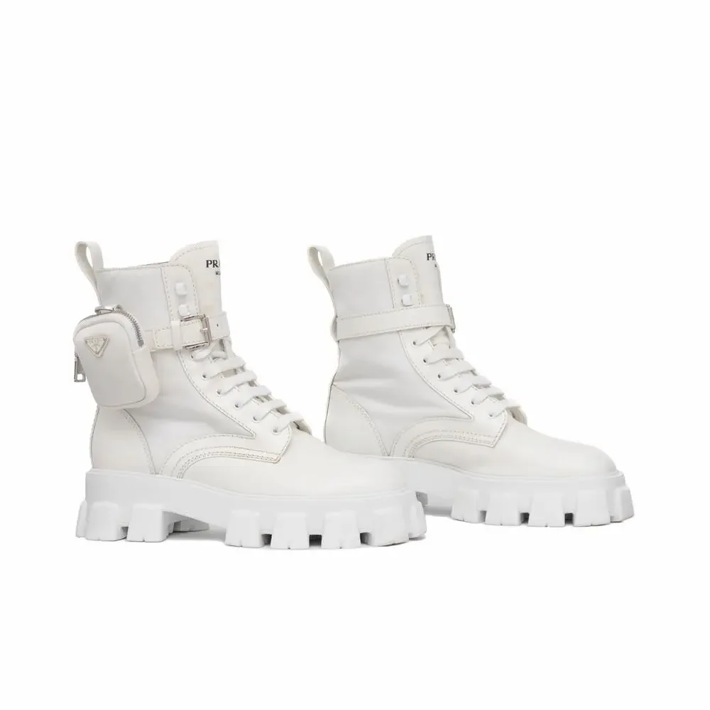 1.9k.$ Prada Men’s Monolith Pouch Combat Boots White Leather Nylon US 10.5 43.5